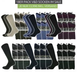 Outlet46: 18er Pack V&D Socken in verschiedenen Farben für nur je 13,99 Euro statt 29,69 Euro bei Idealo