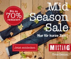 Mustang – Bis zu 70% Rabatt im Mid Season Sale + 10% Extrarabatt auf alles und versandkostenfrei durch Gutscheincode ohne MBW