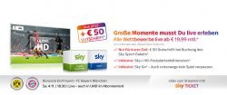 Sky Sport-Paket ab 19,99 Euro mtl + 50 Euro Gutschrift + inkl. Sky on demand, Sky go, Sky+ HD-Festplattenreceiver