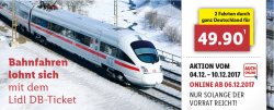 LIDL – 2 Fahrten mit der DB innerhalb Deutschlands zum günstigen Lidl-Preis für 49,90€