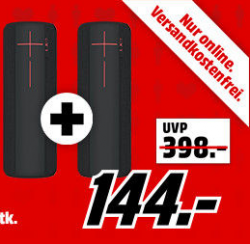 Mediamarkt: 2 Stück ULTIMATE EARS BOOM 2 Deep Black Bluetooth Lautsprecher für nur 144 Euro statt 244,70 Euro bei Idealo