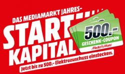 [On & Offline] Mediamarkt Jahres-Startkapital – Bis zu 500€ Geschenk-Coupon zu Produkten – ab dem 3.1