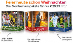 Sky Cinema Paket + Sky Sport Paket + Sky Fußball-Bundesliga-Paket + HD für 29,99 € mtl. statt 61,49 € mtl. @Sky