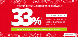 Volle 33% Rabatt auf alle Möbel,Küchen & Matratzen + kostenloser Versand @Möbel Höffner