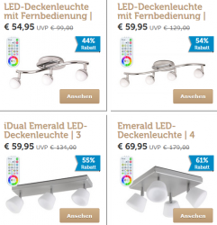 Bis zu 64% Rabatt auf iDual LED RGB Lampen inkl. Fernbedienung im Flash-Sale @iBOOD z.B. Olivinie LED-Deckenleuchte mit 3 Spots für 60,90 € (98,54 €...