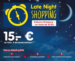 Netto: Late Night Shopping ab 18 Uhr – 15 Euro Rabatt ab 100 Euro Bestellwert + Versandkostenfrei