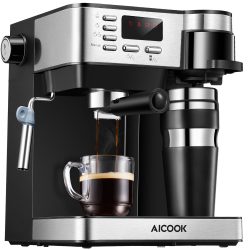 Amazon: Aicook 3-in-1 Kaffee- Espresso- Cappuccinomaschine mit Milchaufschäumer mit Gutschein für nur 89,99 Euro statt 139,99 Euro