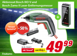 Voelkner: Bosch IXO V Akku-Schrauber + Bosch Zamo II Entfernungsmesser für nur 49,99 Euro statt 72,89 Euro bei Idealo
