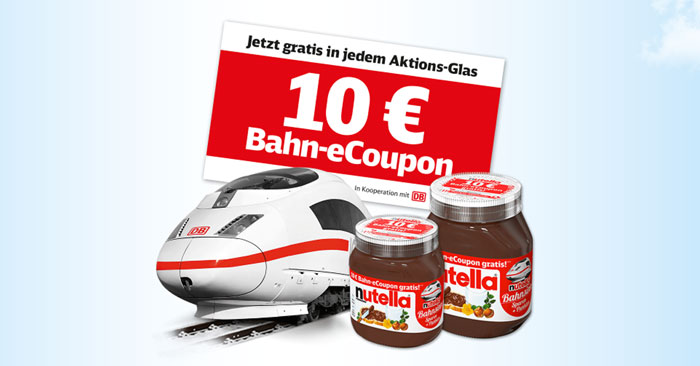 Deutsche Bahn Nutella Aktion 10 € Bahn eCoupon auf