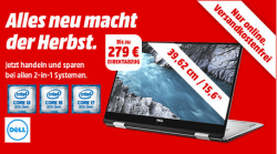 Bis zu 279 € Rabatt mit Gutscheincode auf ausgesuchte Dell 2in1 Notebooks @Media-Markt
