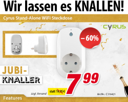 Voelkner – Jubi Knaller – Cyrus Stand-Alone WLAN Zwischenstecker für 12,94€ (20,89€ PVG)