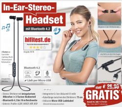 @pearl: In-Ear-Stereo-Headset SH-30 v2 Bluetooth 4.2, Magnet-Verschluss – Gratis dazubestellen oder nur Versand