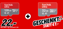 SANDISK Ultra UHS-I 128GB + SANDISK Ultra microSDXC UHS-I 32GB für 22 € (30,24 € Idealo) @Media-Markt