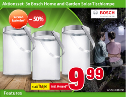 Voelkner: 3 Stück Bosch Home and Garden Solar-Tischlampen für nur 9,99 Euro statt 24,89 Euro bei Idealo
