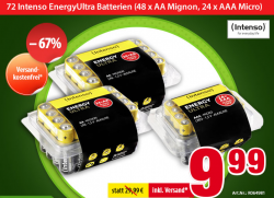 Voelkner – Energy-Ultra Batterien (48 Stück AA Mignon + 24 Stück AAA Micro) für 9,99€ (24,98€ PVG)