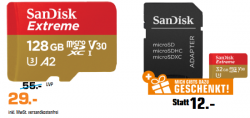 Geschenke-Aktion @Saturn z.B. SanDisk Extreme 128GB microSDXC + Extreme 32GB microSDHC für 29 € (40,29 € Idealo)