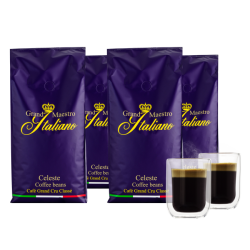Kaffeevorteil: Grand Maestro Italiano Celeste Kaffeebohnen (4 kg) + 2 doppelwandige Kaffeegläser mit Gutschein für nur 29,99 Euro statt 68,71 Euro