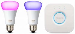 Amazon: Philips Hue White und Color Ambiance E27 zwei LED Lampen Starter Set 4. Generation + Bridge für nur 69,99 Euro statt 96,90 Euro bei Idealo