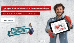 Toom Baumarkt: Nur im Onlineshop 15 Euro Einkaufsgutschein geschenkt ab 100 Euro Einkauf