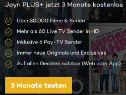 Joyn PLUS+ mit über 30.000 Filmen und Serien, Live TV und Pay TV jetzt 3 Monate kostenlos statt 20,97 Euro