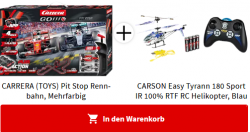 Mediamarkt: CARRERA (TOYS) Pit Stop Rennbahn + CARSON Easy Tyrann 180 Sport RTF RC Helikopter für nur 81,22 Euro statt 138,96 Euro bei Idealo