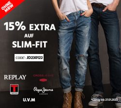 Jeans Direct: 15% Extrarabatt auf alle Slim-Fit Jeans mit Gutschein ohne MBW