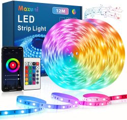 Amazon: Maxuni 12m  5050 RGB LED Streifen mit MusikSync, APP Steuerung und Fernbedienung mit Gutschein für nur 14,39 Euro statt 23,99 Euro