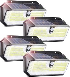 Amazon: 4er Pack WOWLUX 282 LEDs Solarlampen mit Bewegungsmelder mit Gutschein für nur 30,99 Euro statt 61,99 Euro