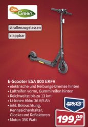 Real nur im Markt erhältlich: E-Scooter ESA 800 EKFV für 199€ (idealo ab 229€)