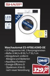 Real nur im Markt erhältlich: Waschautomat ES-HFB8143WD-DE 329€ (idealo: 354€)
