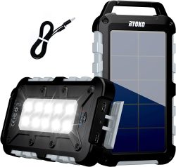 Amazon: RYOKO 20000mAh Solar Powerbank mit LED-Taschenlampe mit Gutschein für nur 17,99 Euro statt 29,99 Euro