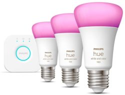 Philips Hue White & Color Ambiance Starter Kit mit 3x E27 LED Lampen inkl. Bridge für 79,99 € (143,90 € Idealo) @Media-Markt