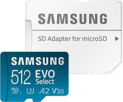 Samsung EVO Select 512GB microSDXC UHS-I U3 130MB/s Full HD & 4K UHD Speicherkarte inkl. SD-Adapter für 49,99 € (80,60 € Idealo) @Amazon