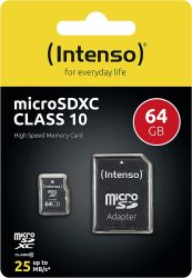 Intenso microSDXC 64GB Class 10 Speicherkarte inkl. SD-Adapter für 4,49 € (6,89 € Idealo) @Amazon & Otto