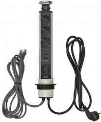 Brennenstuhl Tower Power versenkbare 3 fach Einbausteckdose mit USB LAN Ports für 26,99 € (44,98 € Idealo) @eBay