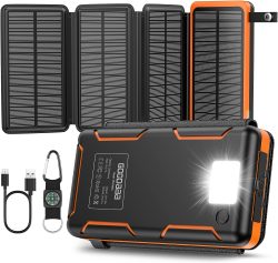 Amazon: GOODaaa 25000mAh Powerbank mit 4 Solarpanels und Taschenlampe mit Gutschein für nur 17,13 Euro statt 34,27 Euro