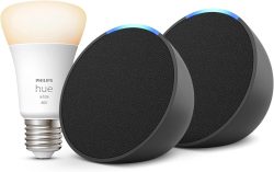 2 Stück Echo Pop smarter WLAN- und Bluetooth-Lautsprecher mit Alexa + Philips Hue White E27 Lampe für 39,98 € (70,45 € Idealo) @Amazon