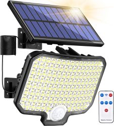 Amazon: TECHMUR 120 LED Scheinwerfer mit Bewegungsmelder inkl. Solarpanel und Fernbedienung mit Gutschein für nur 10,49 Euro statt 20,99 Euro