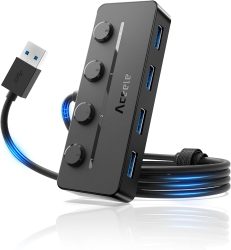 Amazon: Aceele 4-Port USB 3.0 Hub mit Unabhängigem Netzschalter mit Gutschein für nur 6,39 Euro statt 15,99 Euro