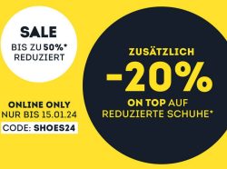 SportScheck: Bis zu 50% Rabatt im Sale + 20% Extrarabatt auf bereits reduzierte Sportschuhe mit Gutschein ab 25 Euro MBW