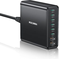 Amazon: Rocoren 8-Port 200W PD100W QC4.0 PPS USB C GaN Netzteil und Ladegerät mit Gutschein für nur 29,94 Euro statt 59,89 Euro.