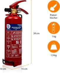 Smartwares 10.018.56 1 kg Pulverlöscher für ABC Brände mit Halterung und Manometer für 12,99 € (20,00 € Idealo) @Amazon