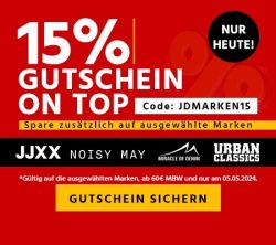 Jeans-Direct: Nur heute 15% Extrarabatt auf bereits reduzierte Top Marken mit Gutschein ab 60 Euro MBW